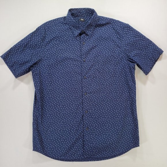 Uniqlo Shirt Men Large Navy Blue Regular Fit Short Sleeve Casual Button Up - Picture 1 of 12